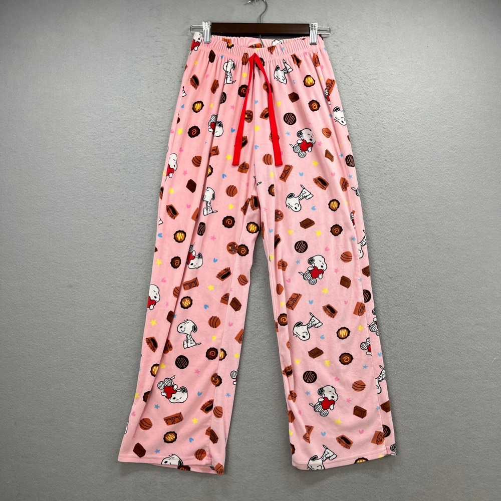 Peanuts Pajama Pants Women S Pink‎ Snoopy Chocolate Drawstring Soft Cozy Lounge
